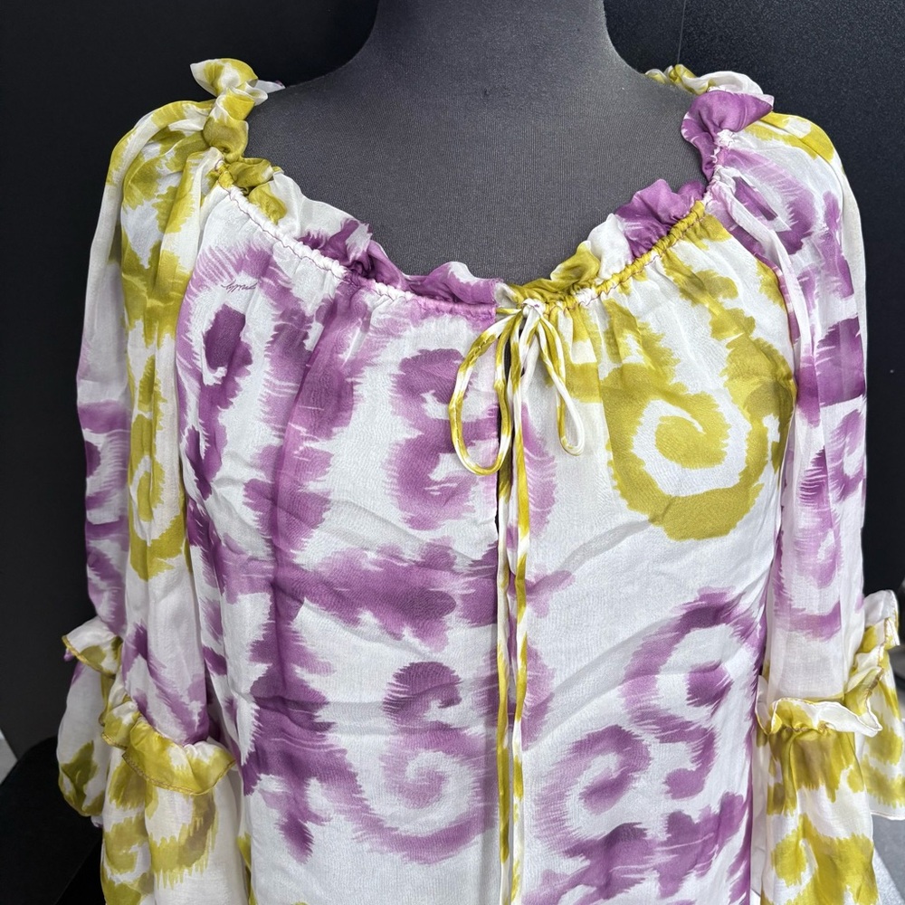 Milly silk 100% blouse ruffled‎ neck lightweight spring natural size 4 relaxed